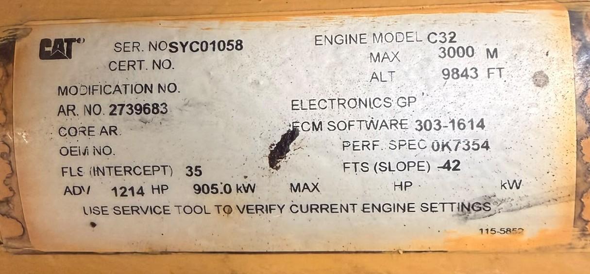 Engine information plate - 2007 Caterpillar C32 used generator