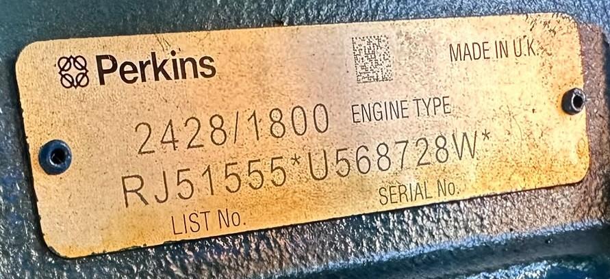 Perkins engine identification plate - 2012 used 100 kVA prime / 110 kVA standby generator