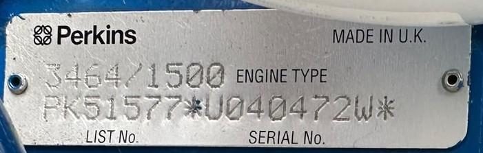 Perkins engine identification plate - 2012 FG Wilson P200-2 used generator